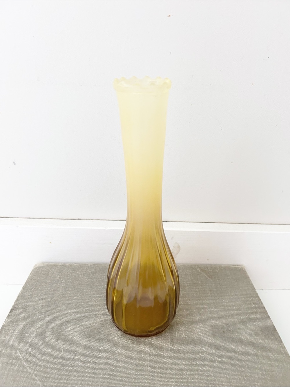 Vintage Amber Ombre Ribbed Glass Bud Vase Clear Glass & Frosted